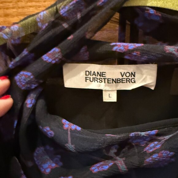 Diane von Furstenberg Effie Floral Silk Shift Dress, SZ L - Picture 14 of 15